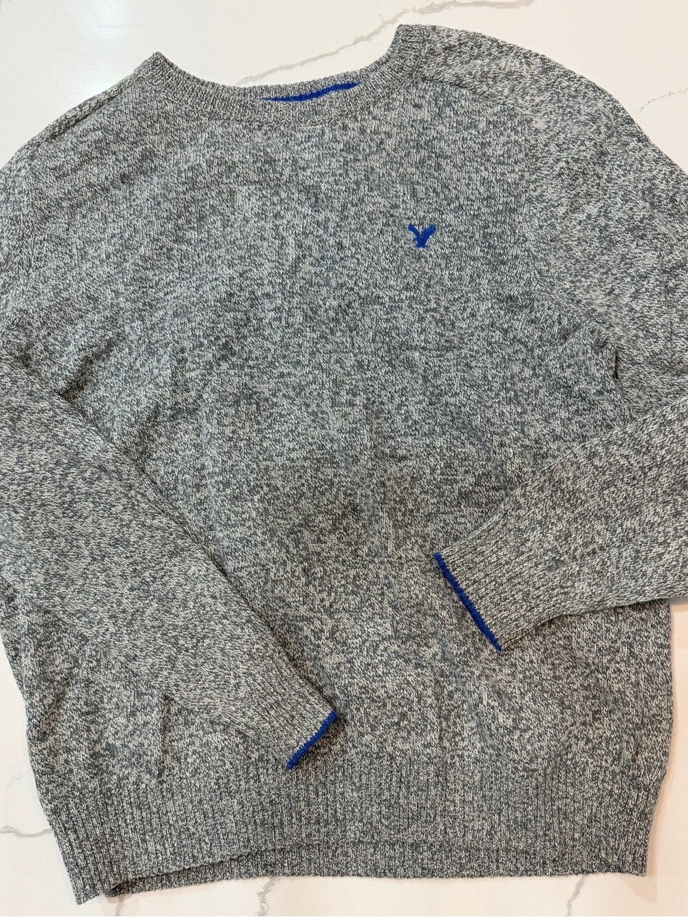 American Eagle Marled Crewneck Sweater with Blue Accent